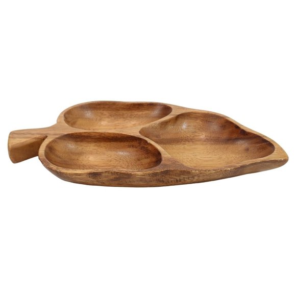 DOLPHIN Genuine Monkey-Pod Divided 3-Section Leaf Serving Bowl Tray Phillipines - Picture 2 of 10